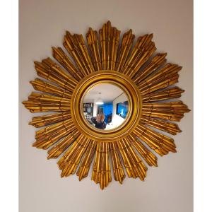 Carved Wooden Sun Mirror, Circa 1950 - 60