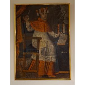 18th Century Painting Of Saint Bonaventure, Cuzco, Peruvian School.