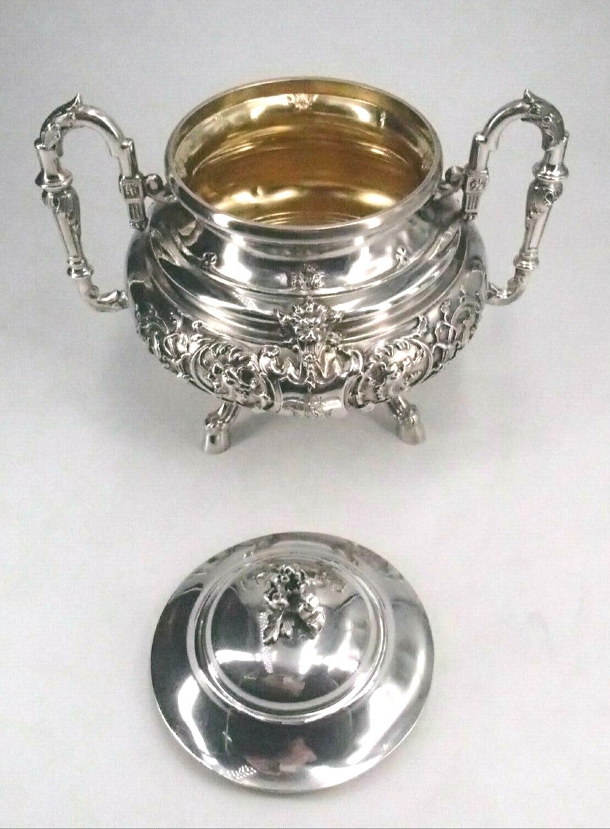 Sugar Bowl In Sterling Silver And Vermeil Decorated With Mascarons-photo-3