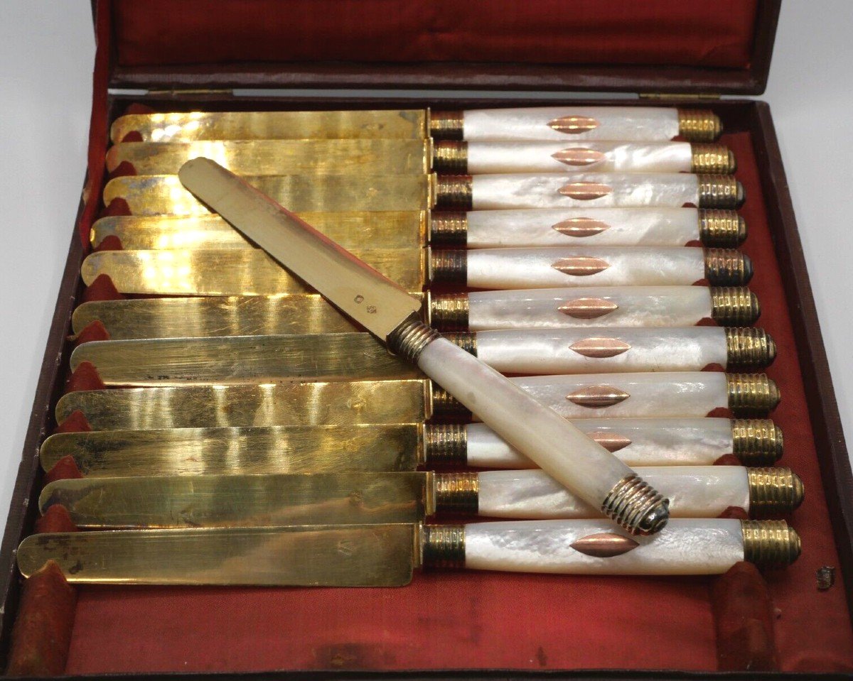 12 Fruit Knives In Vermeil And Mother-of-pearl-photo-3