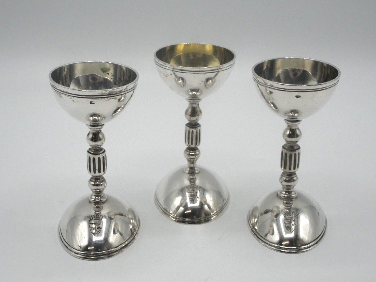 Set Of 3 Double Egg Cups In Sterling Silver