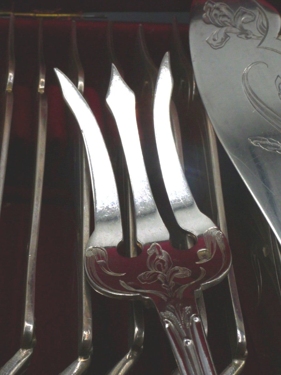 12 Solid Silver Fish Cutlery Sets By Hénin & Cie-photo-1