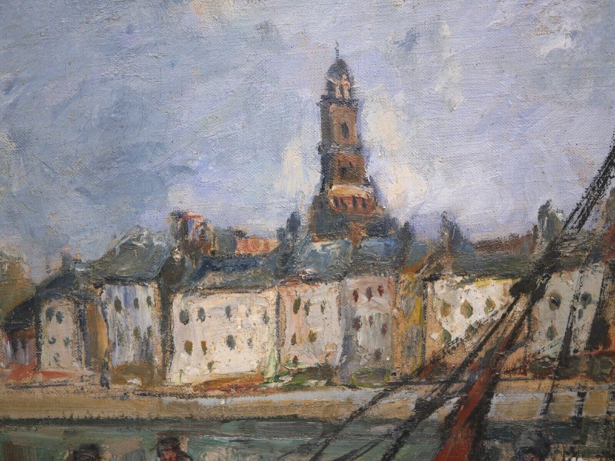 Huile Sur Toile Le Port Du Croisic Par Fernand Herbo-photo-4