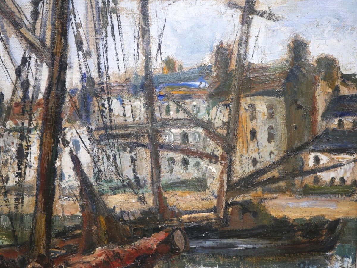 Huile Sur Toile Le Port Du Croisic Par Fernand Herbo-photo-2