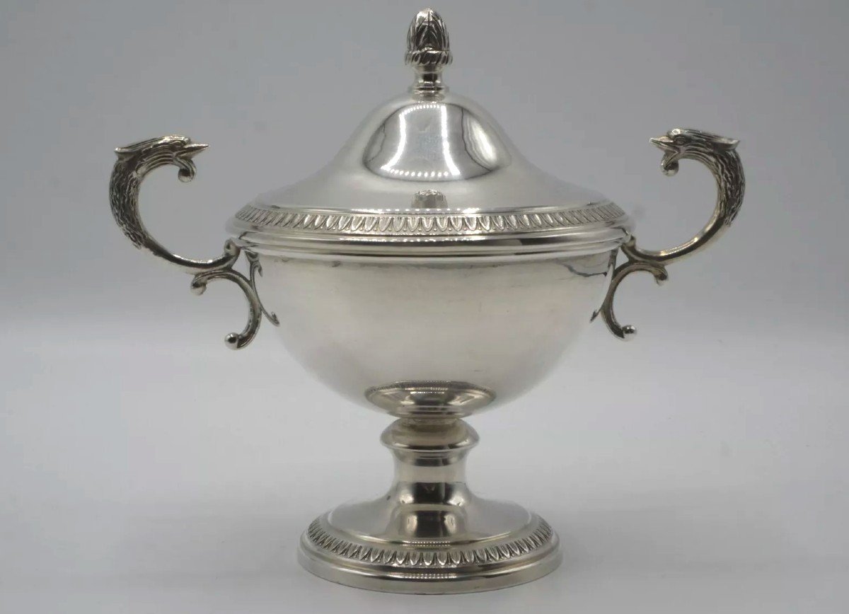 Covered Sugar Bowl In Solid Silver 