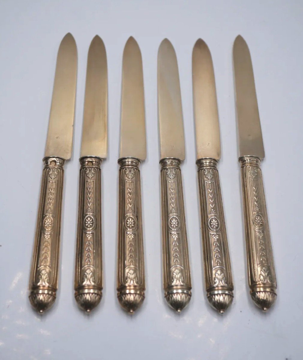 Set Of 6 Silver-gilt Fruit Knives-photo-3