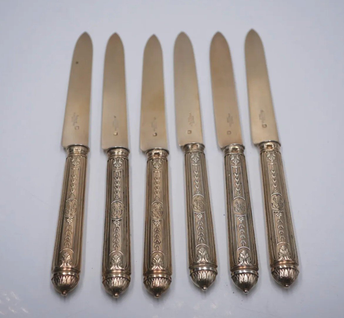 Set Of 6 Silver-gilt Fruit Knives