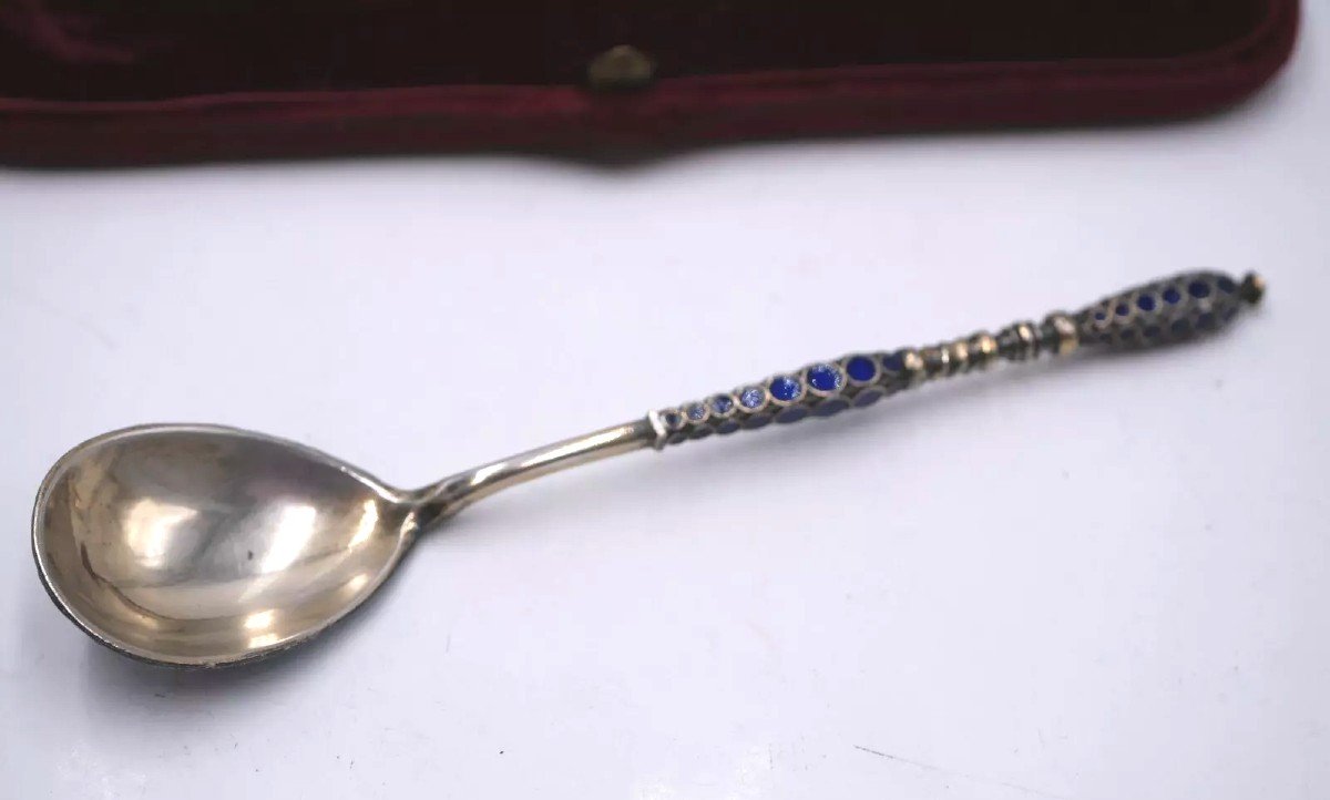 19th Century Sterling Silver Enameled Spoon-photo-3