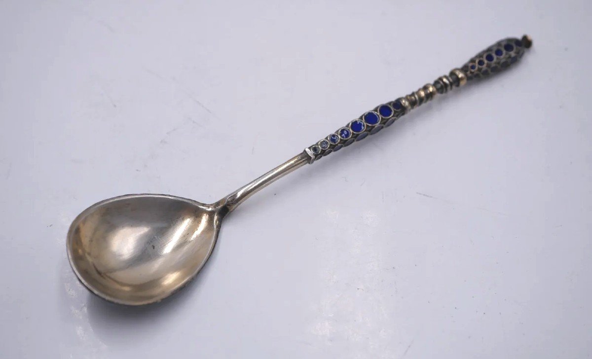 19th Century Sterling Silver Enameled Spoon-photo-5