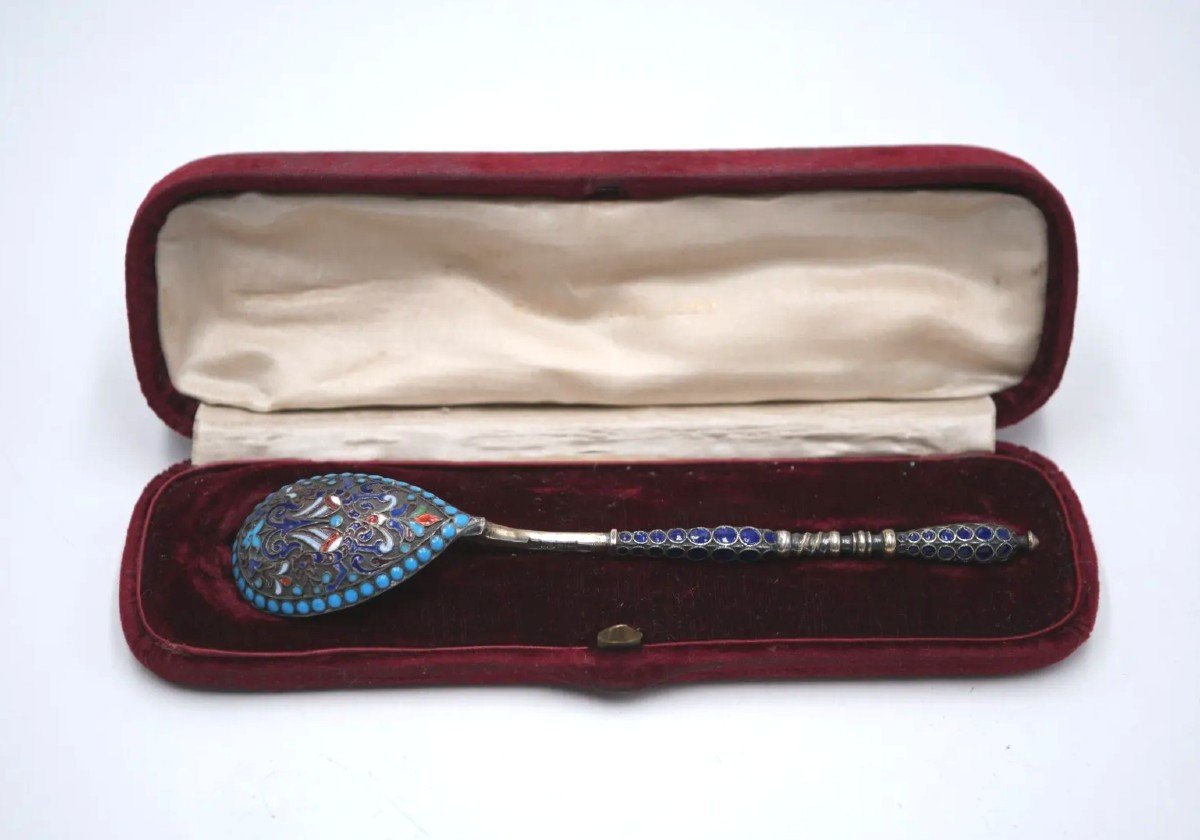 19th Century Sterling Silver Enameled Spoon-photo-6