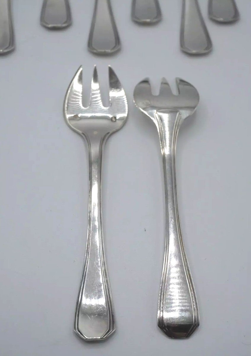 Set Of 12 Sterling Silver Oyster Forks By Puiforcat-photo-2