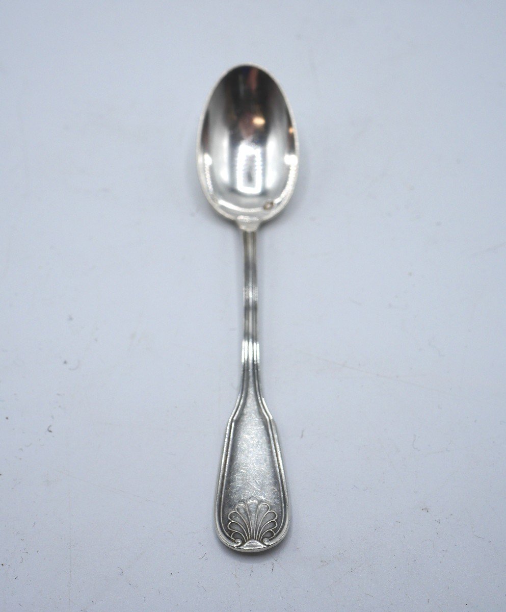 Set Of 12 Solid Silver Mocha Spoons Shell Model-photo-4