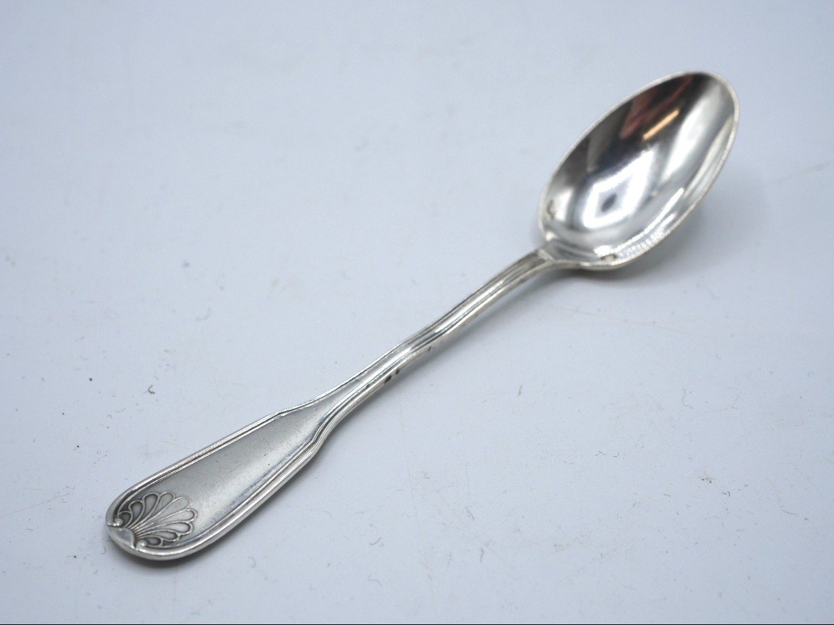 Set Of 12 Solid Silver Mocha Spoons Shell Model-photo-1