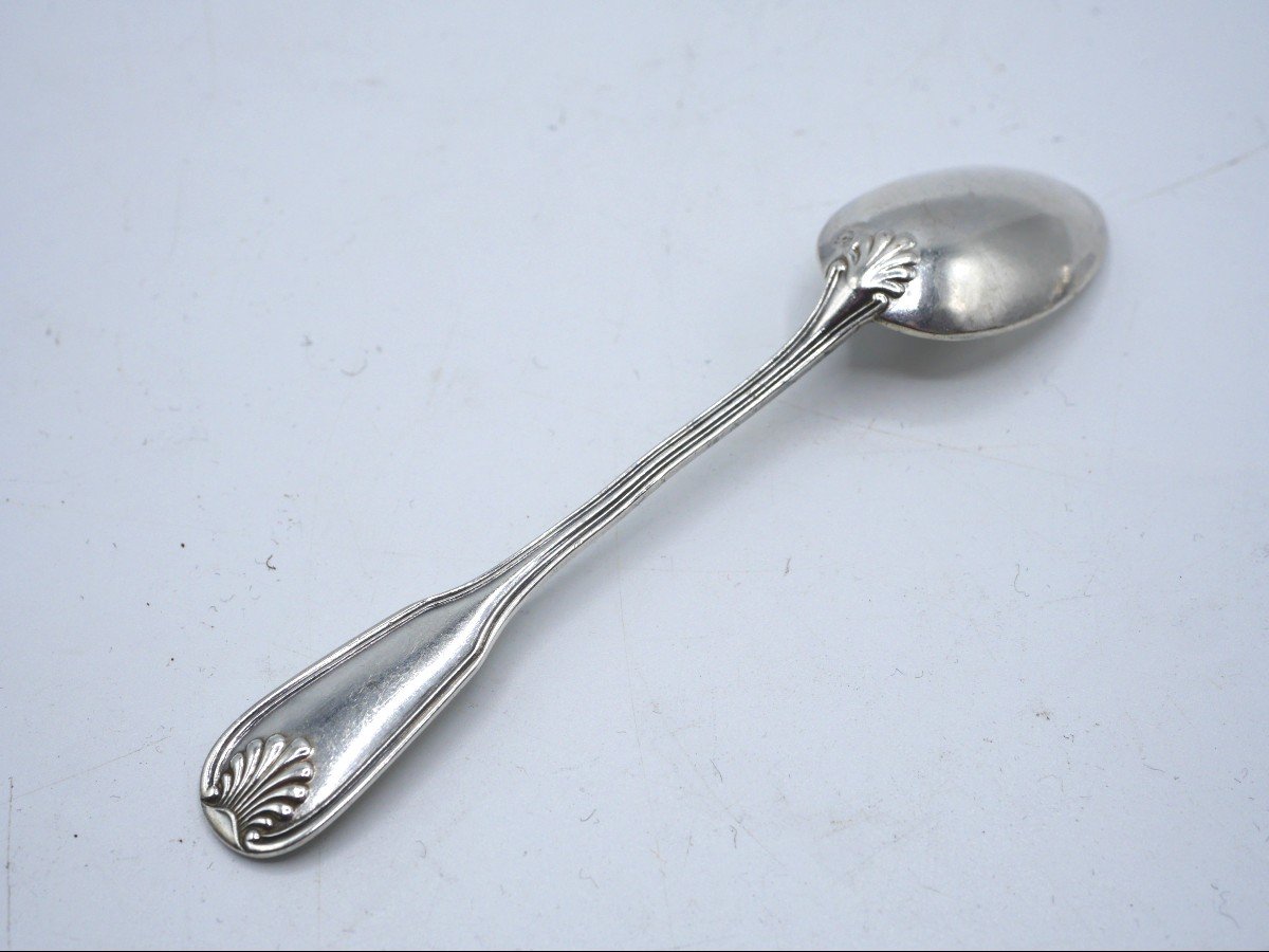 Set Of 12 Solid Silver Mocha Spoons Shell Model-photo-2