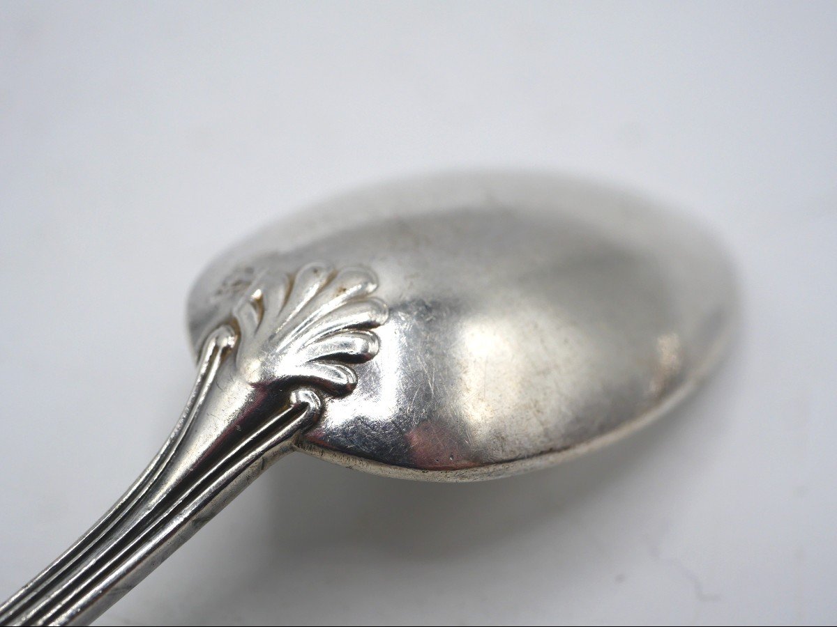 Set Of 12 Solid Silver Mocha Spoons Shell Model-photo-3