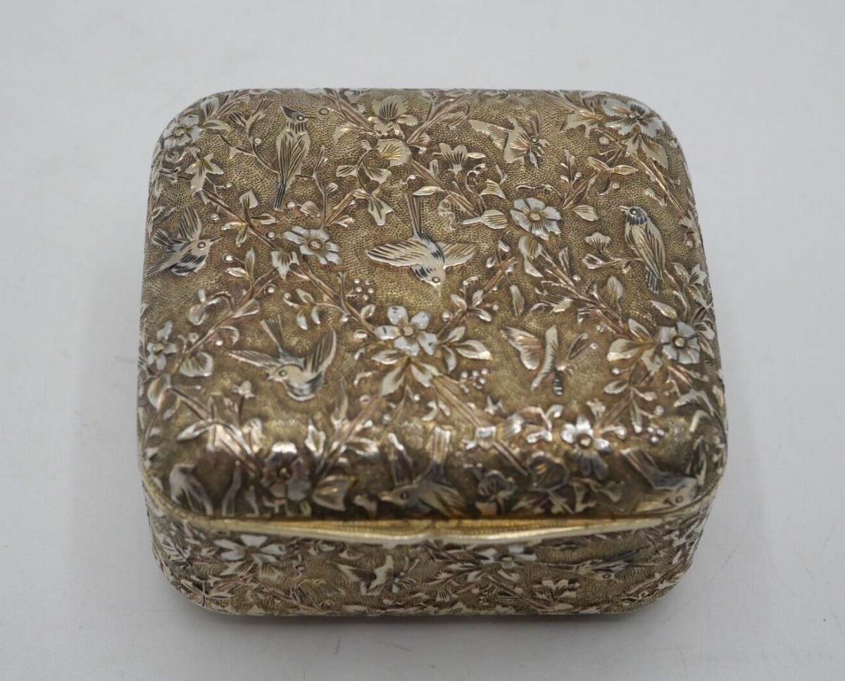 Square Silver And Vermeil Box With Art Nouveau Decor-photo-1