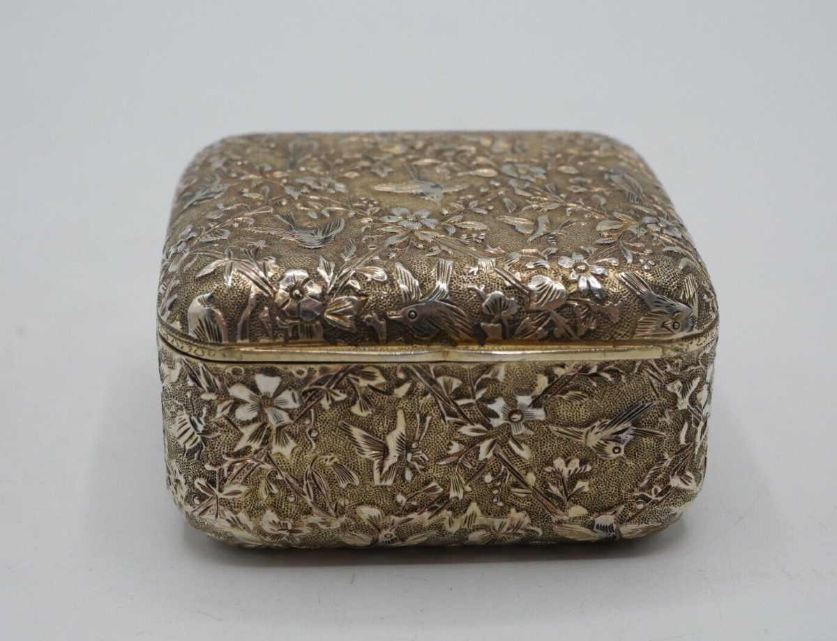 Square Silver And Vermeil Box With Art Nouveau Decor