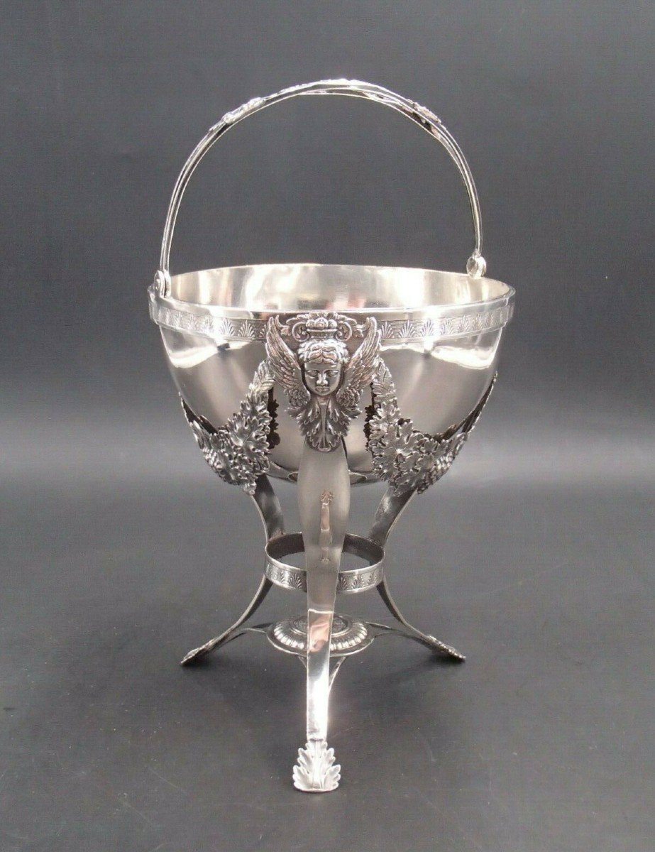 Cup Or Drageoir With Anse, Tripod, In Sterling Silver, Germany 18th 19th