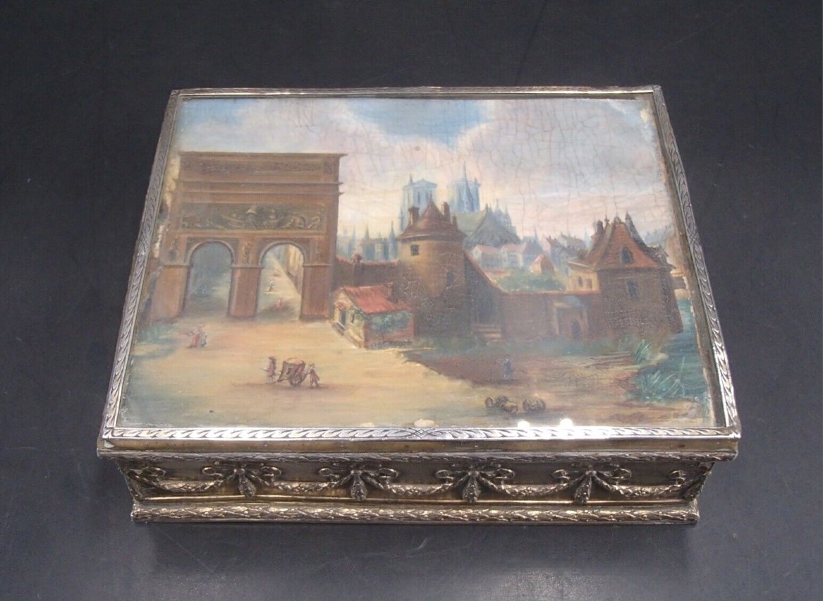 Box With Frame In Vermeil And Covered With A Painting On Cardboard