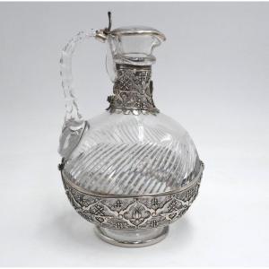 Ewer In Sterling Silver And Glass, Neo-gothic Model