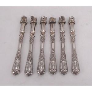 Set Of 6 Ribbed Handles In Sterling Silver By Pierre-françois Queillé