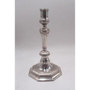 Candlestick In Sterling Silver Octagonal Base 18th Arras