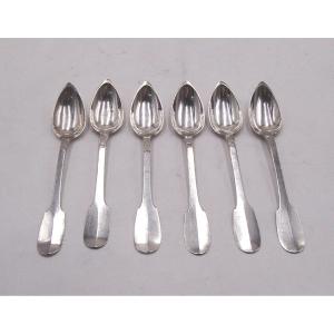 Series Of 6 Coffee Spoons In Sterling Silver 19th