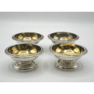 Set Of 4 Round Salt Bowls In Sterling Silver And Vermeil
