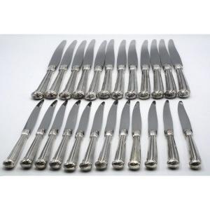 Set Of 24 Knives With Solid Silver Butt Handles By Odiot