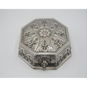 Beautifully Decorated Solid Silver Octagonal Covered Box