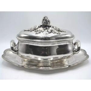 Vegetable Dish Or Covered Terrine And Its Sleeper In Solid Silver 18th Century Decor