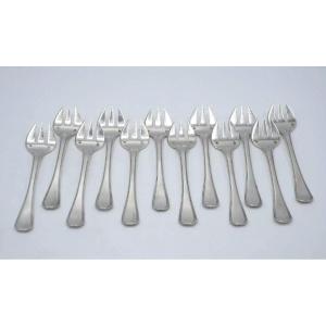 Set Of 12 Sterling Silver Oyster Forks By Puiforcat