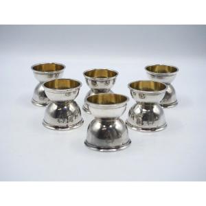 Set Of 6 Diabolo Egg Cups In Solid Silver And Vermeil By Berger And Neume