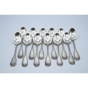 Set Of 12 Solid Silver Mocha Spoons Shell Model