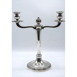 2-light Candle Holder In Solid Silver By Hénin