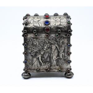 Chest Or Shrine In Solid Silver And Vermeil, Colored Stones, 19th Century