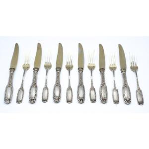 6 Dessert Cutlery Sets In Sterling Silver And Vermeil By Debain