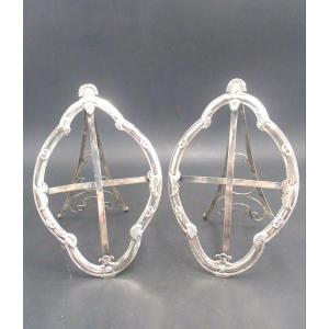 Pair Of Photo Frames In Sterling Silver, Shell Model, Easels