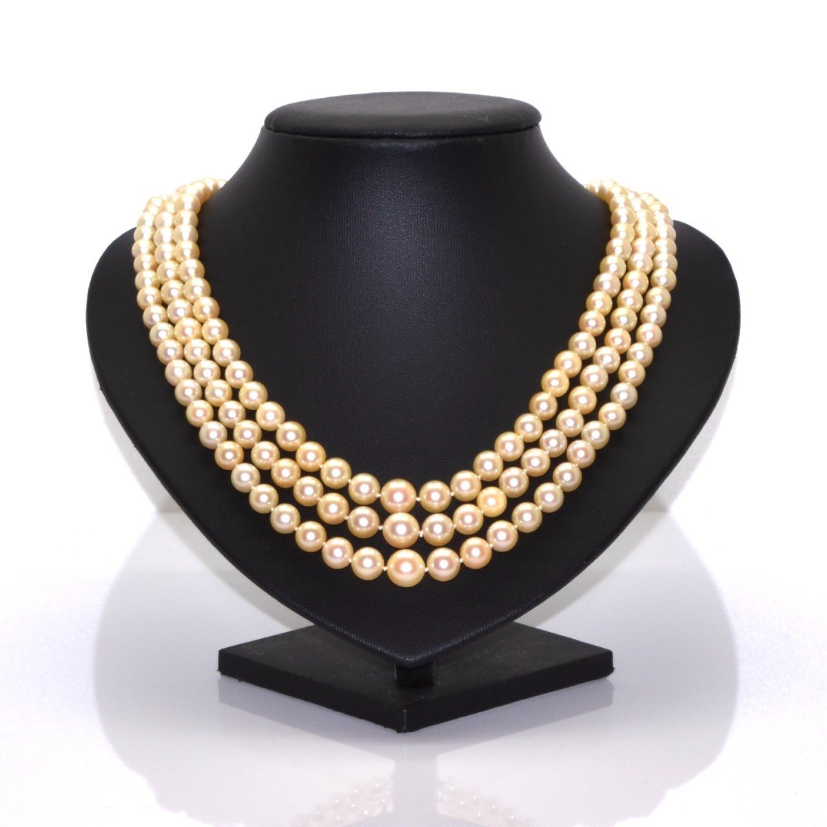 Triple Strand Pearl And Diamond Necklace