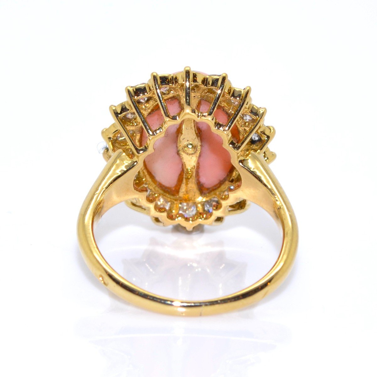 Coral And Diamond Halo Vintage Ring-photo-2