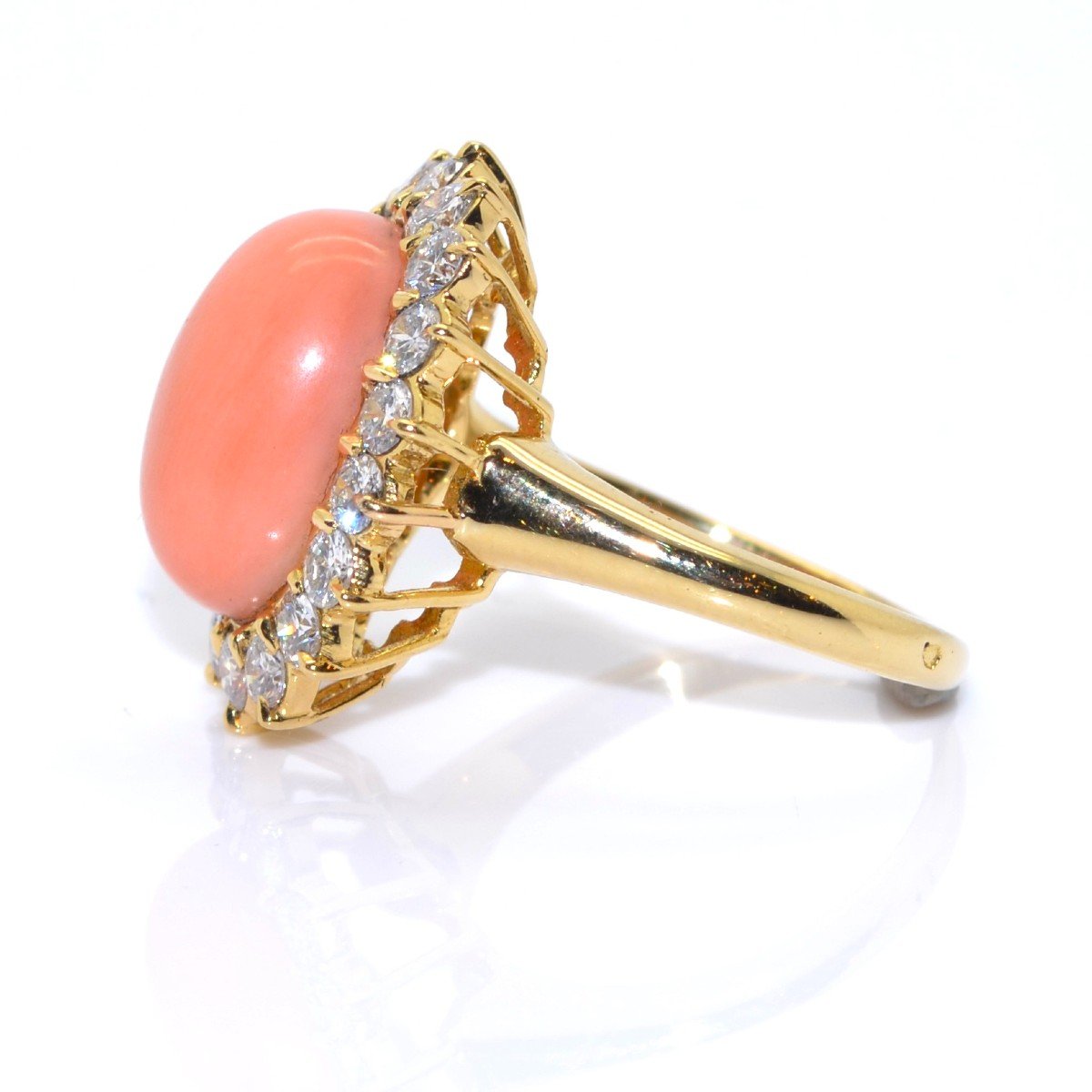 Coral And Diamond Halo Vintage Ring-photo-3