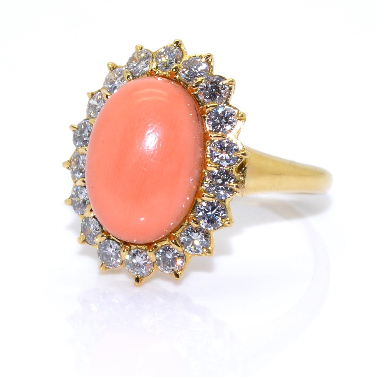 Coral And Diamond Halo Vintage Ring-photo-4