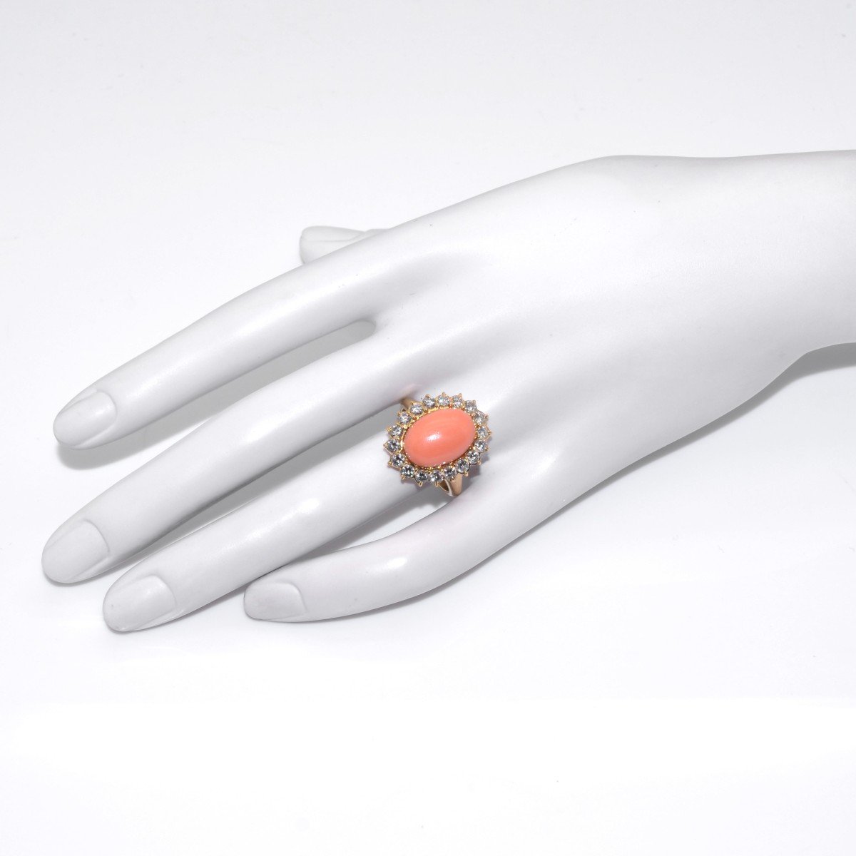 Coral And Diamond Halo Vintage Ring-photo-2