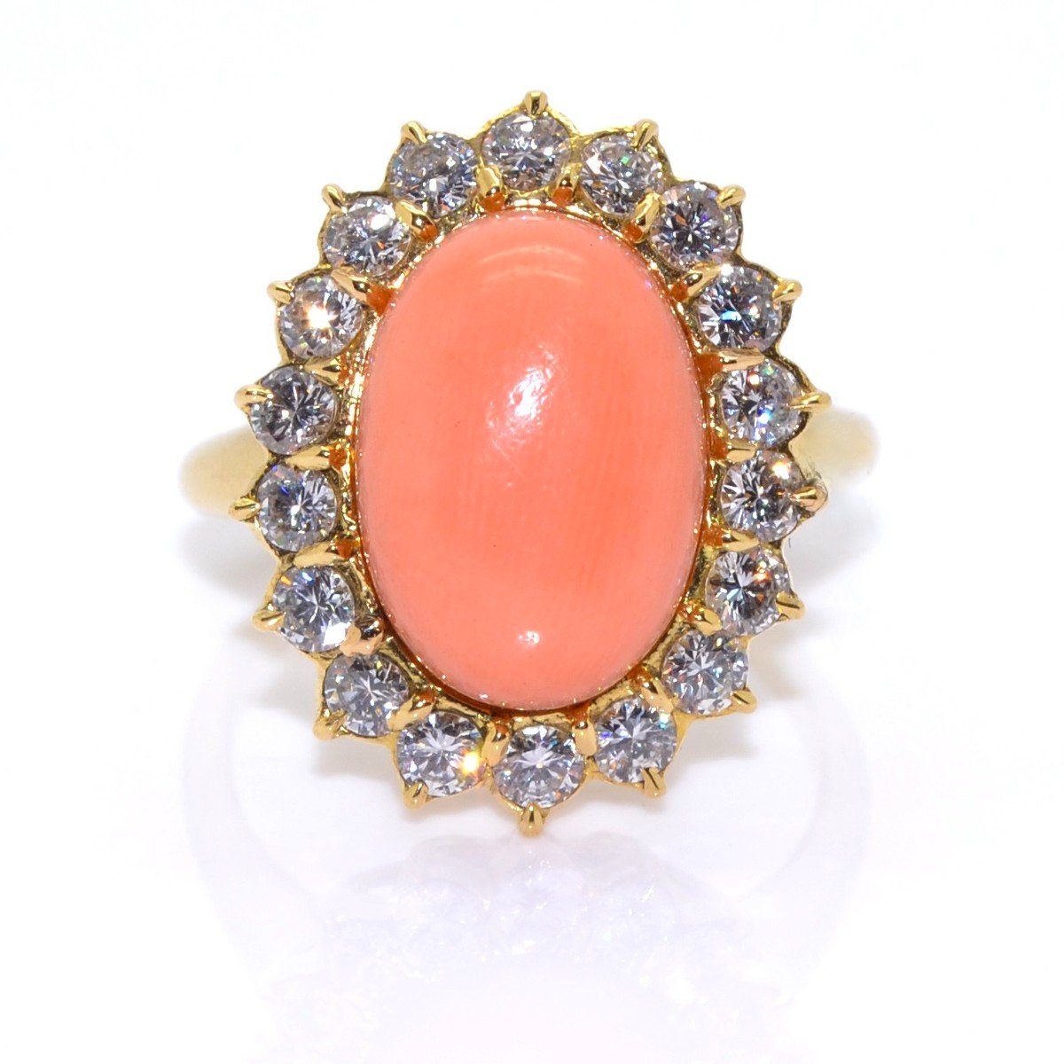 Coral And Diamond Halo Vintage Ring