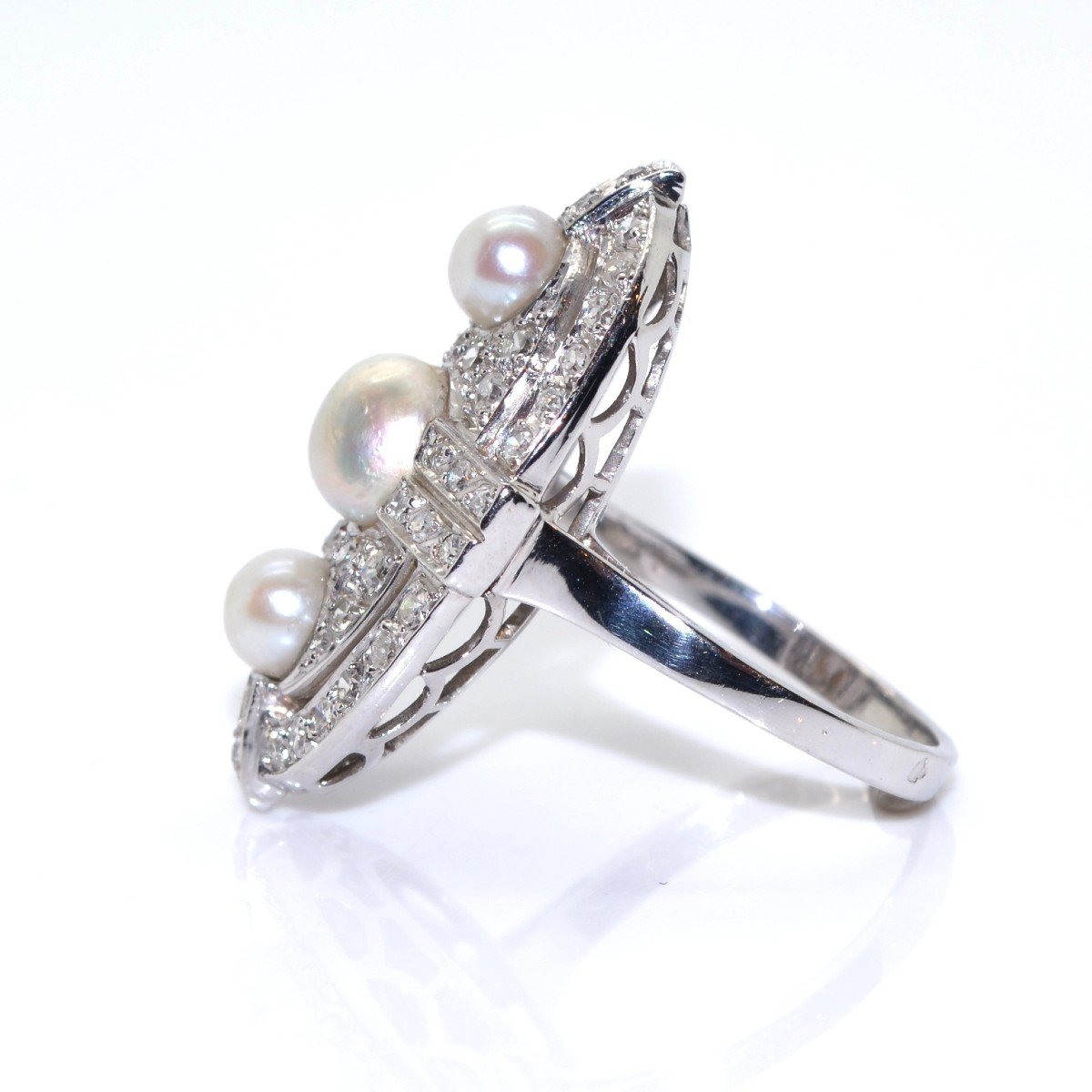 Pearl And Diamond Art Deco Ring-photo-3