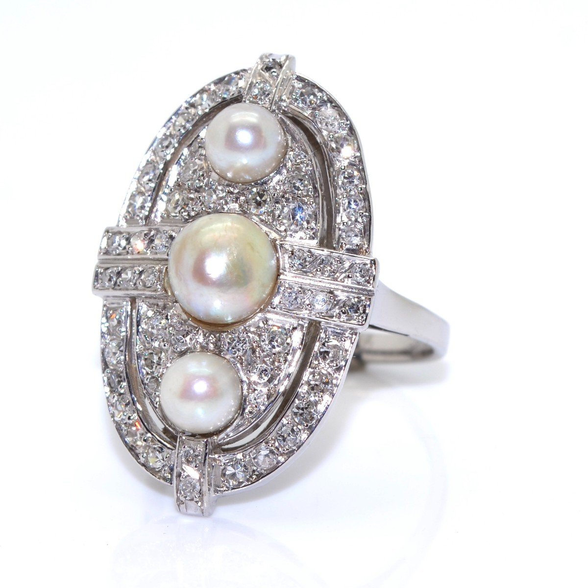 Pearl And Diamond Art Deco Ring-photo-1