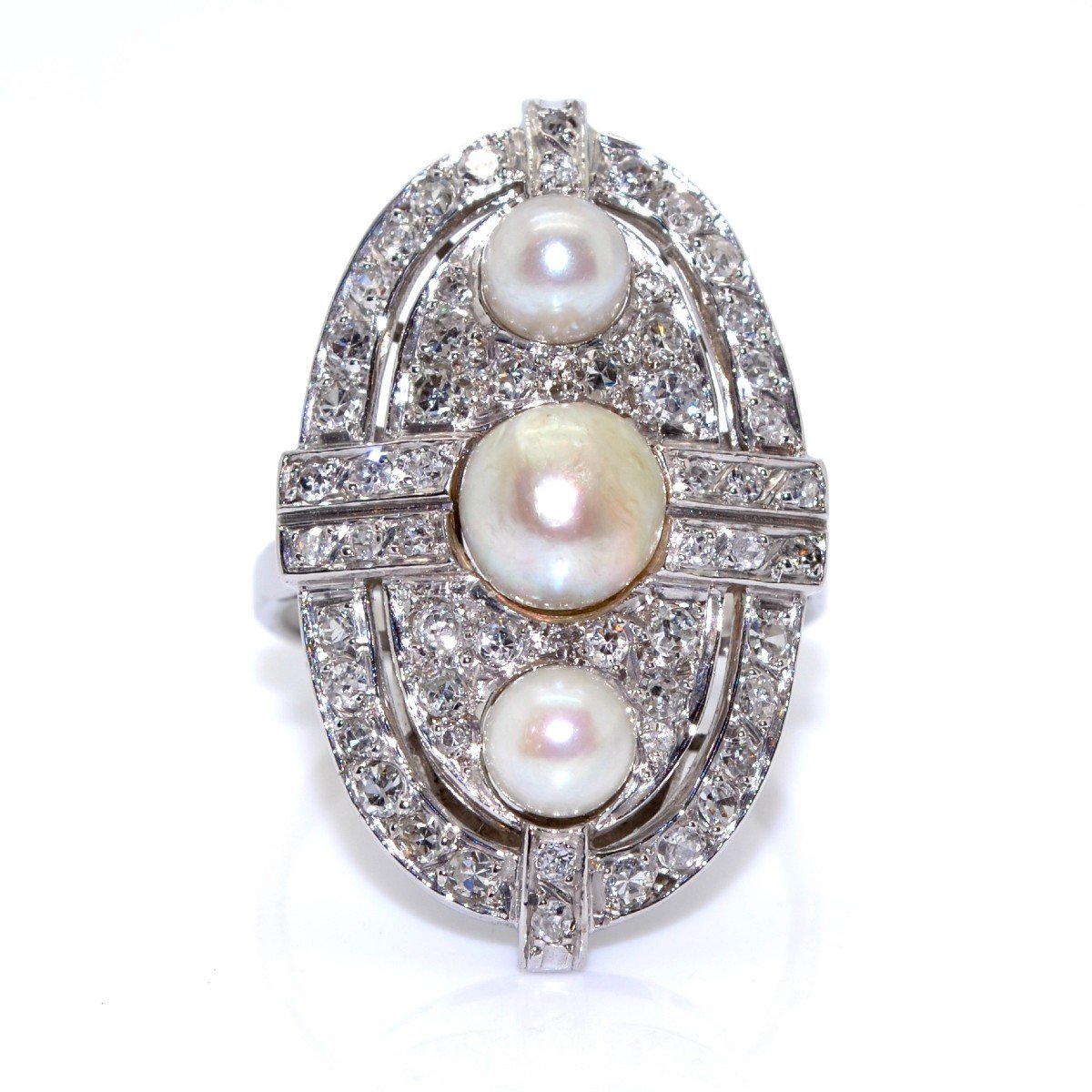 Pearl And Diamond Art Deco Ring