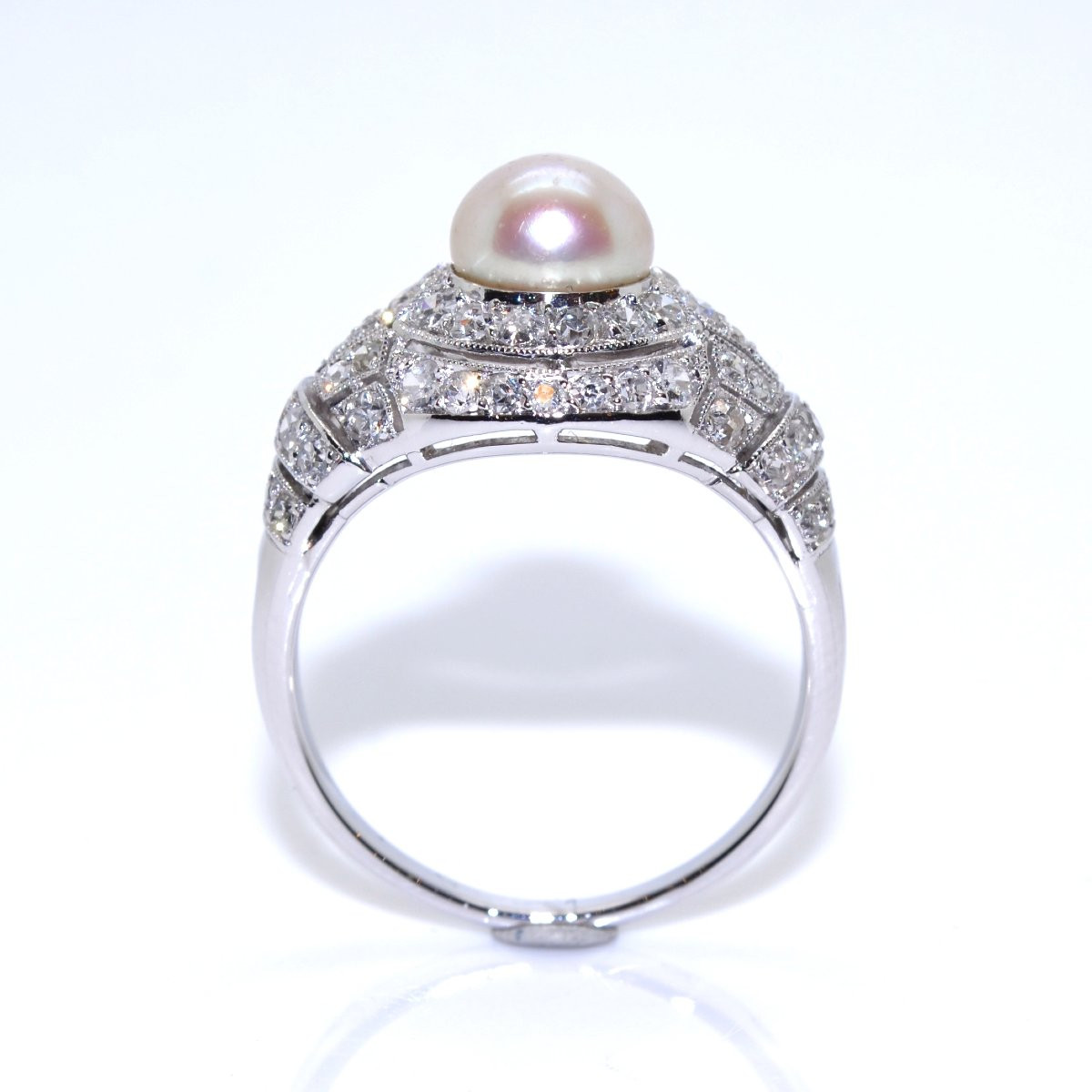 Natural Pearl And Diamond Art Deco Ring-photo-3