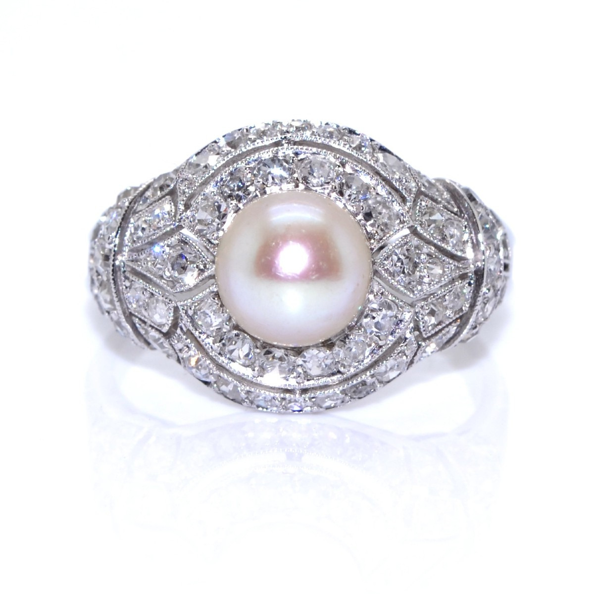 Natural Pearl And Diamond Art Deco Ring