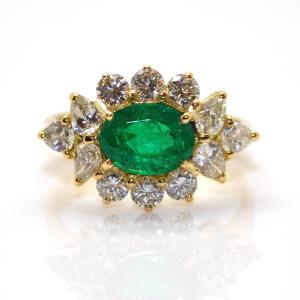 Emerald And Diamond Cluster Ring